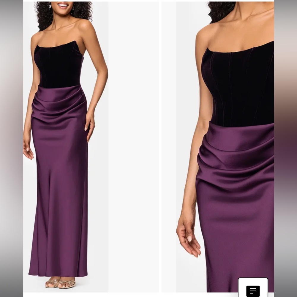 Betsy & Adam Burgundy Velvet and Satin Dress